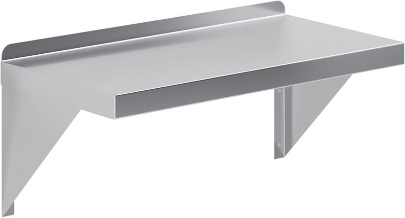 06" Width x 10" Length | Stainless Steel Wall Shelf | Square Edge | Metal Shelving | Heavy Duty | Commercial Grade | Wall Mount | NSF Certified